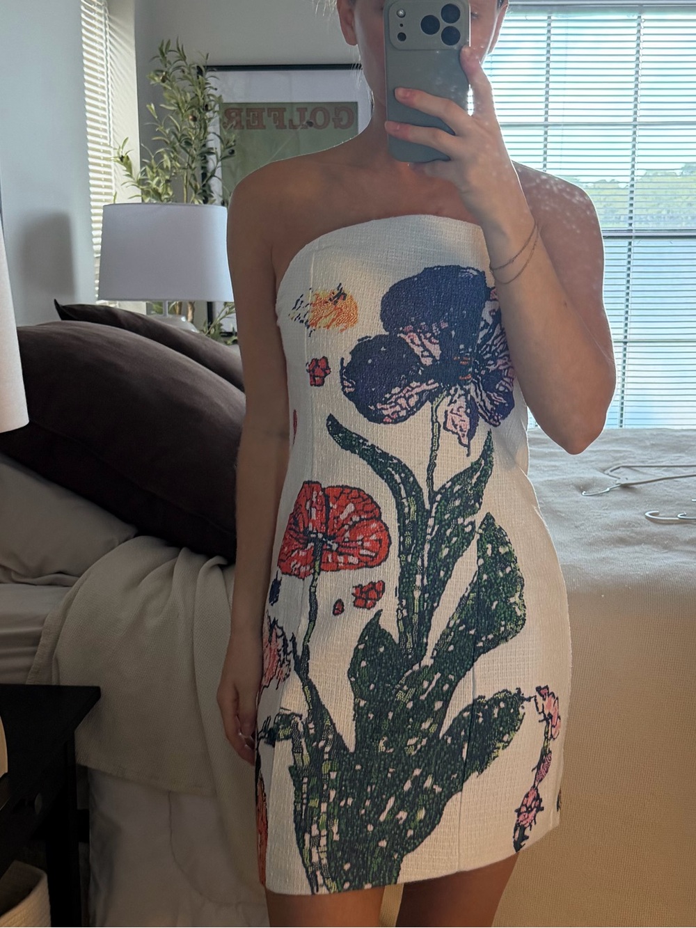 Dalia Macphee White Strapless Floral Dress - NWT!